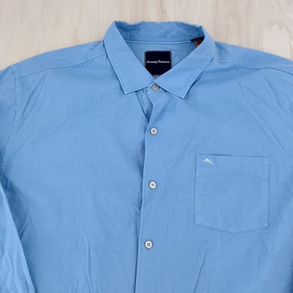 Tommy Bahama Island Twill Shirt Mens XXL Blue Silk Blend Long Sleeve Coastal New - Picture 10 of 12